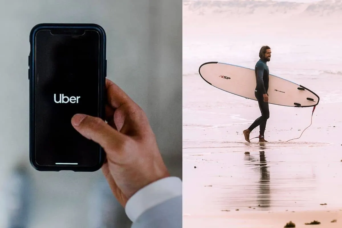 L'application Uber à côté d'un surfeur