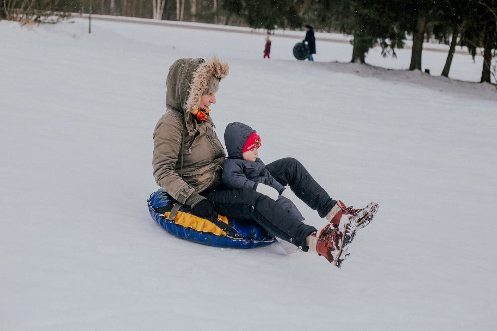 snow tube with baby